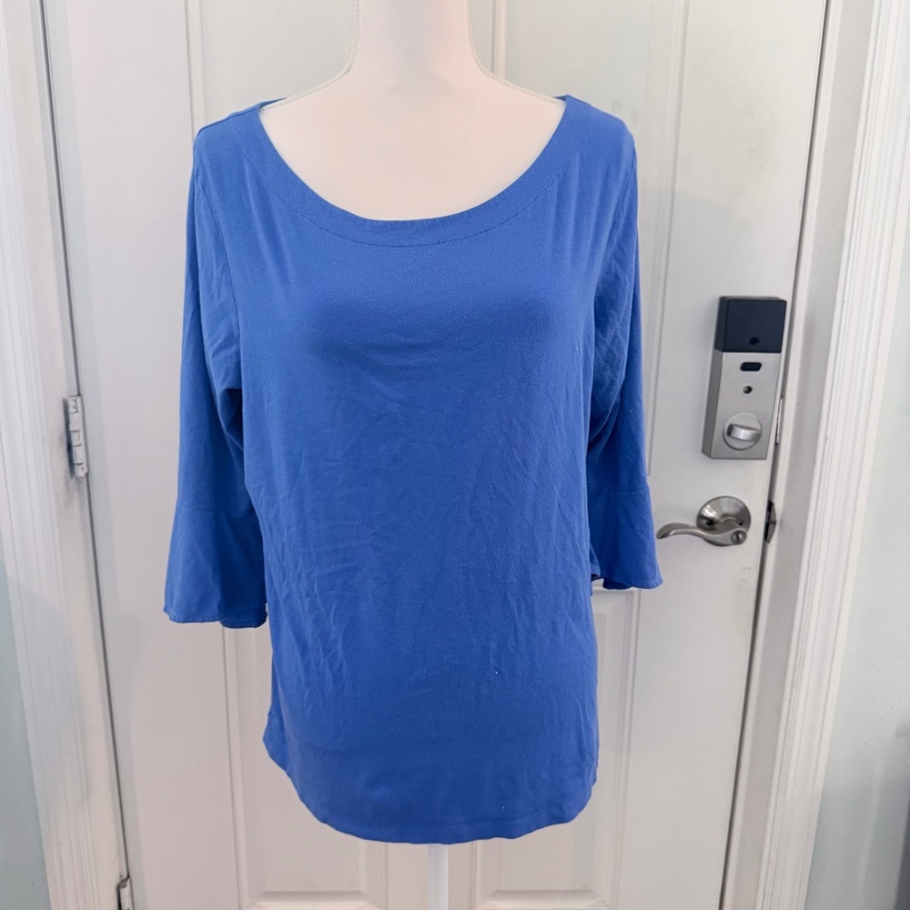 Lilly Pulitzer Flare Sleeve Blouse XL | 3/4 Sleeve Blue Keyhole
